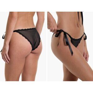 Hanky Panky Dotted Tulle Mesh Side Tie Bikini Panty Underwear M Black Flirty NWT